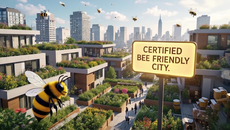 Certified Bee Friendly City with green rooftops and urban gardens